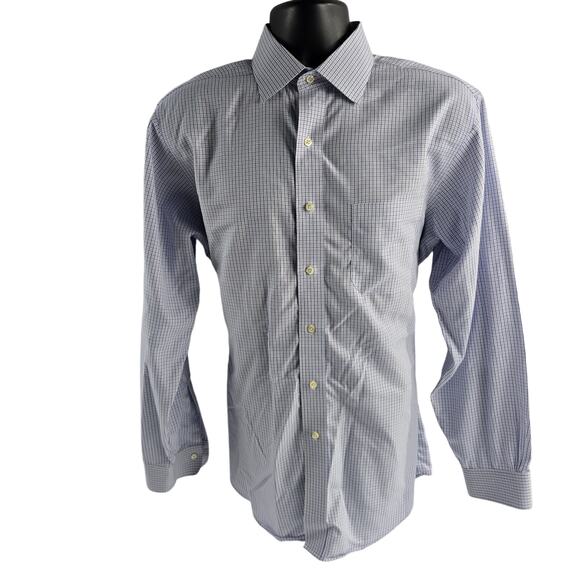Brooks Brothers dress shirt 16-34 blue button down mens L plaid 6719 - Picture 1 of 8
